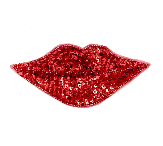 Lips with Red Sequins and Beads 2.25" x 5"