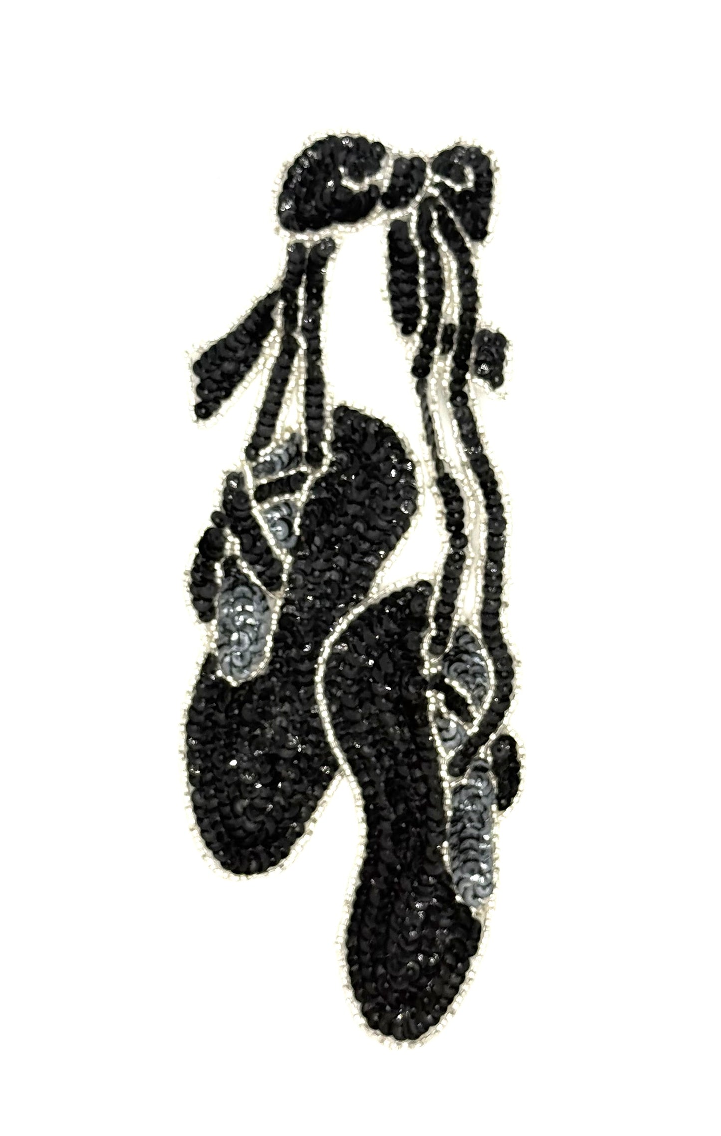 Ballet Slippers - Black/Silver Sequins - Silver Glass Beads  9" x 4"