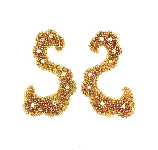 Par de motivos de diseñador en espiral en forma de «S» - Cuentas de cristal doradas - Diamantes de imitación AB de 10 x 5 cm