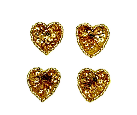 Heart Appliqué - Set of Four Gold Sequins/Beads 1” X 1”