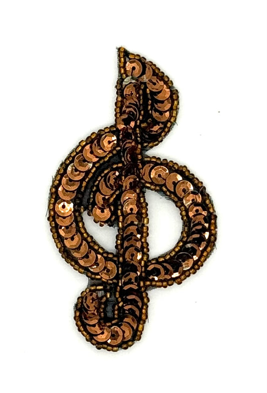 Clave de Sol Bronce Lentejuelas y Cuentas 3.5" x 2"