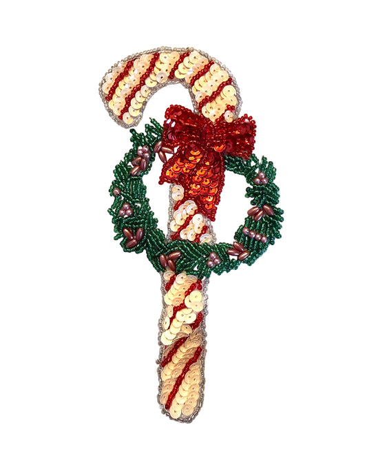 Vintage-Style Candy Cane & Wreath Sequin Appliqué, Two Sizes
