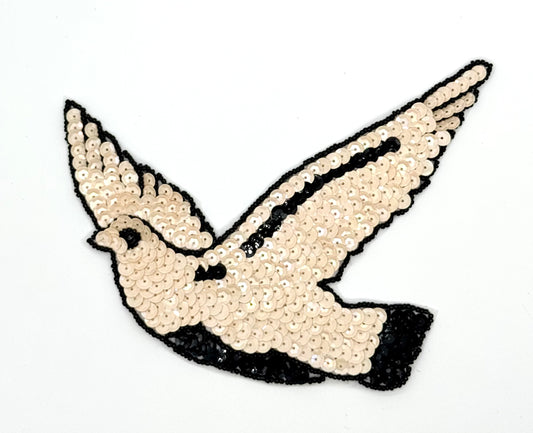 Dove with Beige and Black Sequins and Beads 7" x 5”