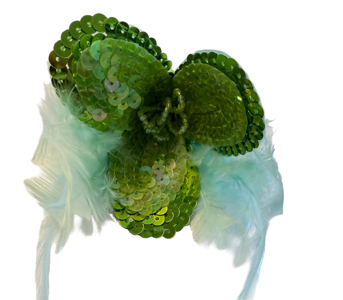 Lime Green Feathered Sequin Flower Appliqué, 3"