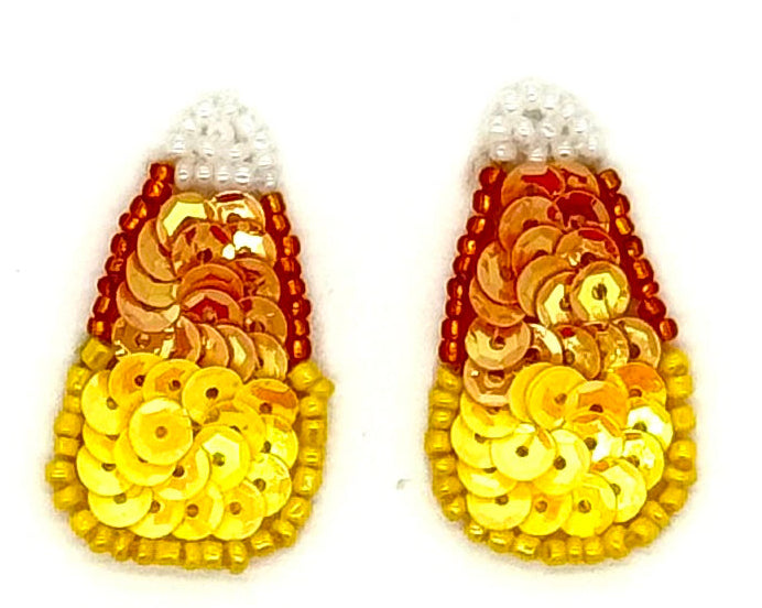 Par de Candy Corn, de lentejuelas y abalorios en 3 variantes de tamaño: 1.5", 1.75", 2"