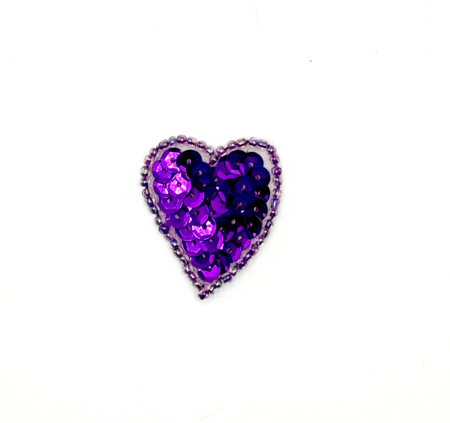 Choice of Size 1.25”, 1.5”, 2” and 3” Purple Heart with Purple Sequins and Beads