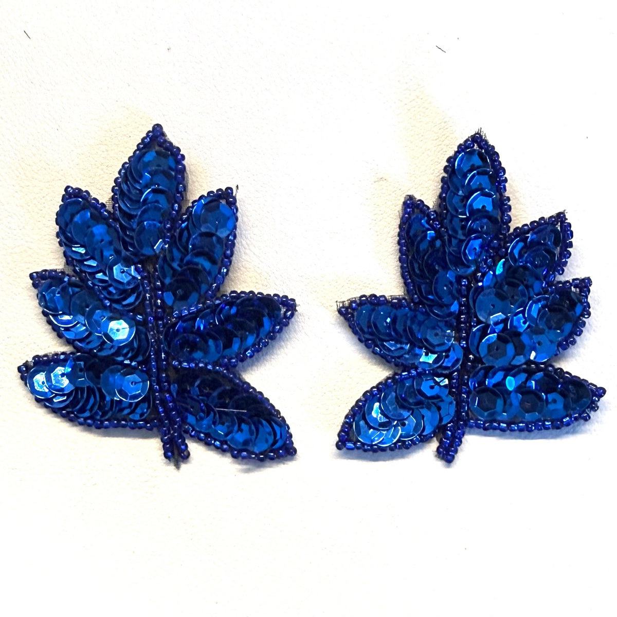Blue Sequin & Beaded Leaf Appliqué – Pairs or Singles, 2.5" x 2"