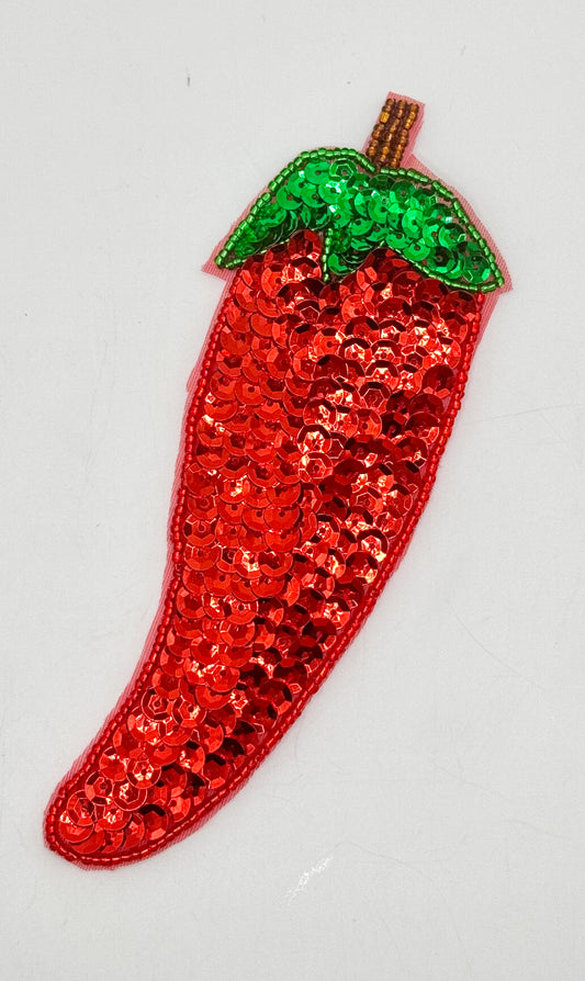 Chilli Pepper Appliqué with Sequins and Beads 6" x 2"