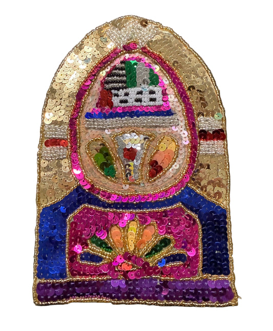 Juke Box Appliqué  - Multicolored Sequins - Glass Beads 7" x 4.75"