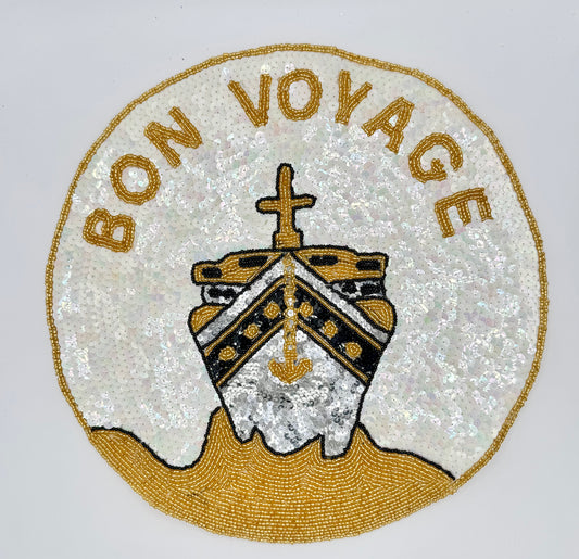Bon Voyage Ship with Gold White and Black Sequins and Beads 11"