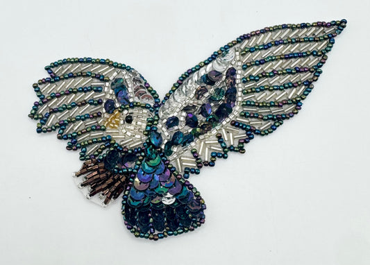 Eagle with moonlight Sequins and Beads 4.5” x 2”
