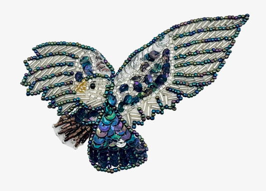 Eagle with Moonlight Sequins and Beads 4.5” x 3”