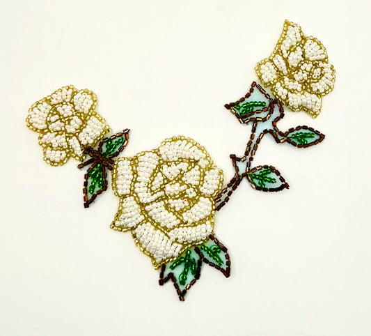Roses with White, Gold, Bronze and Green Beads 5.5" x 5.5"