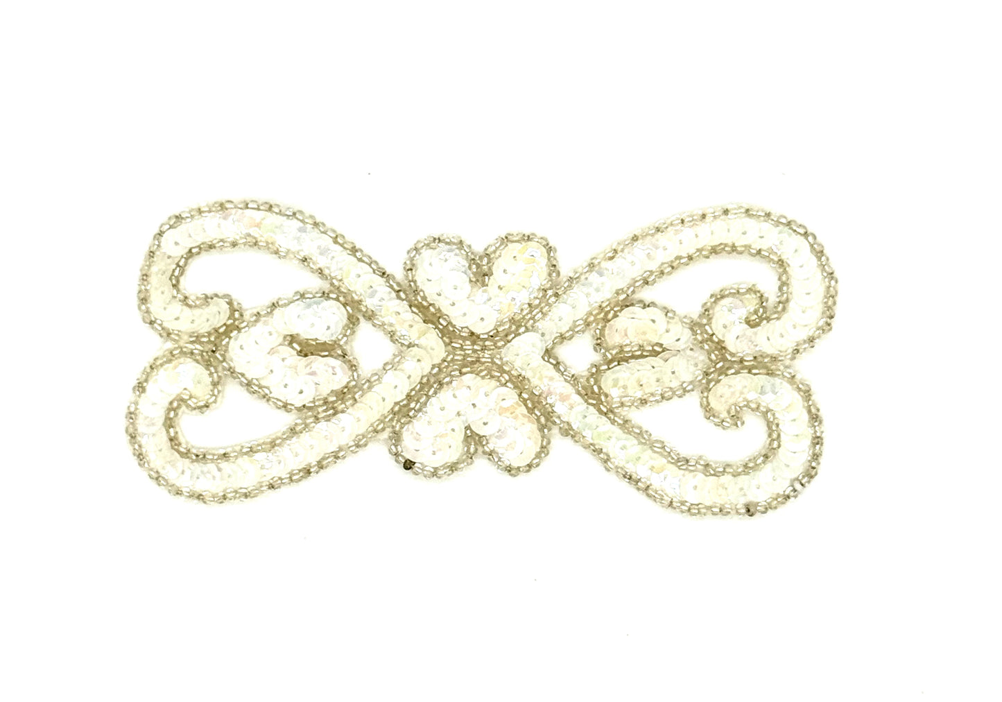 Designer Motif - White Sequins - Silver beads 5.5" x 2.5"