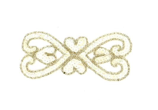 Diseño de diseñador - Lentejuelas blancas - Cuentas plateadas 5.5" x 2.5"