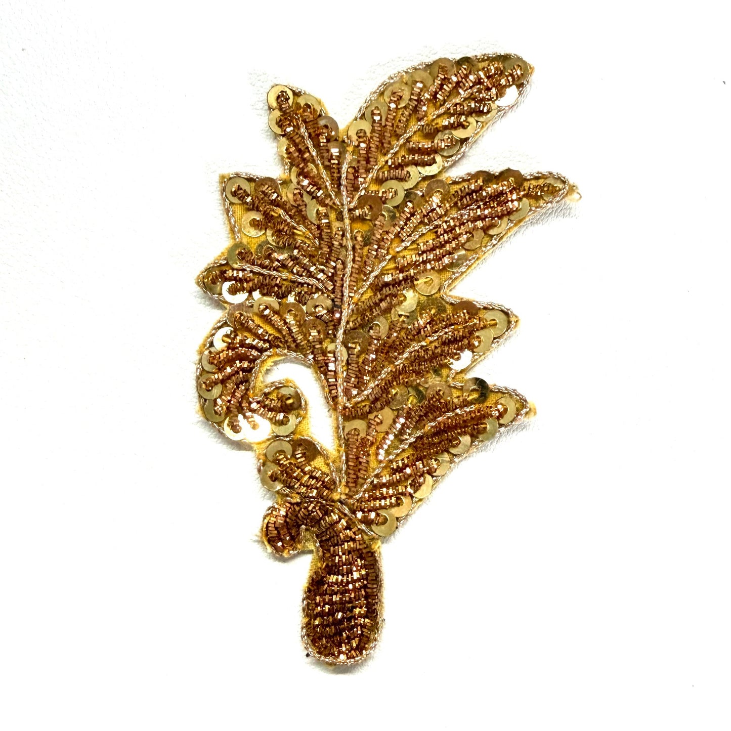 Leaf Pair or Single Appliqué - Gold Sequins - Gold Bullion Thread 3.5" x 2.25"