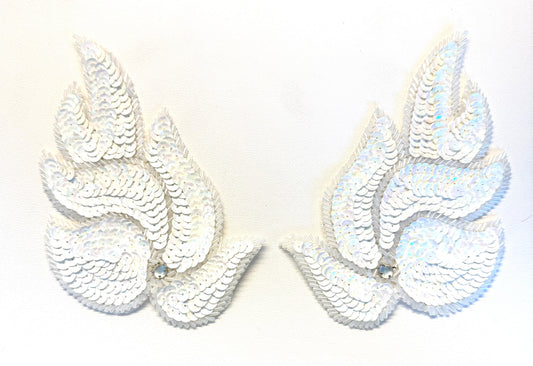 Sequin & Bugle Beaded Leaf Appliqué – White Pair or White/Ivory Single