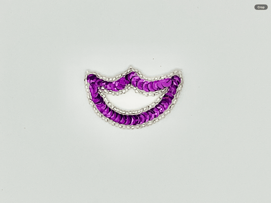 Designer Motif Purple Sequins with Silver Beads 2.5" x 1.5"