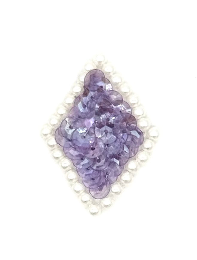 Designer Diamond Shaped with Choice of Color Sequins and White Pearl Beads 2” x 1.5”