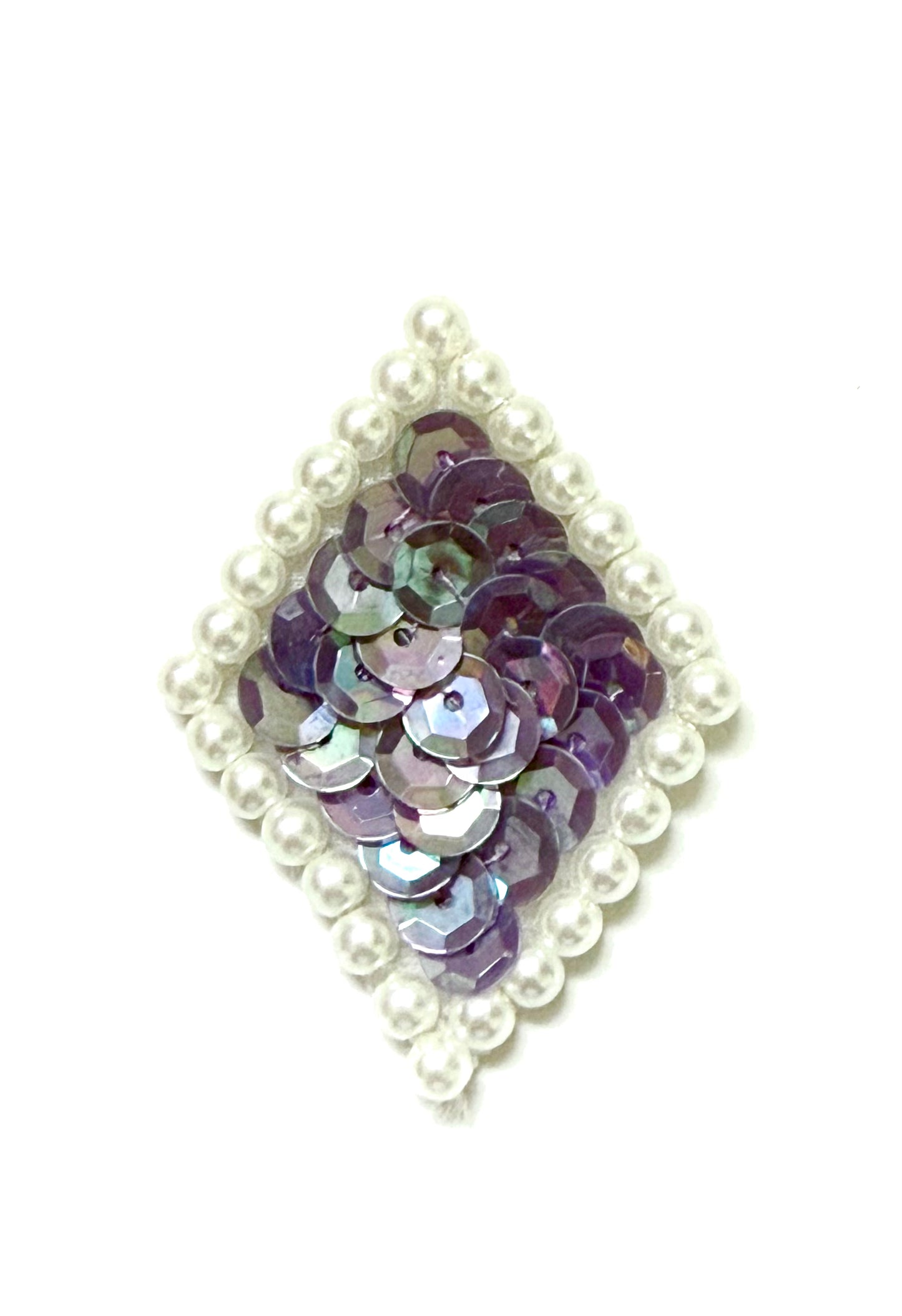 Designer Diamond Shaped with Choice of Color Sequins and White Pearl Beads 2” x 1.5”