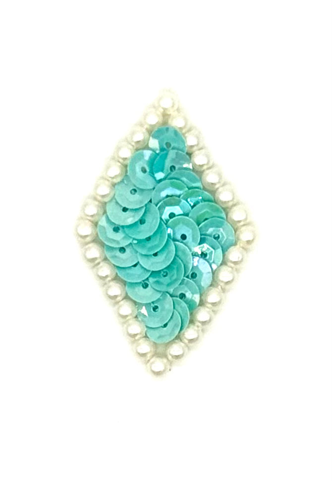 Designer Diamond Shaped with Choice of Color Sequins and White Pearl Beads 2” x 1.5”
