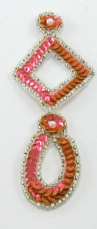 Aplicación de diseño Motif con lentejuelas naranja fluorescente y abalorios plateados de 4.5" x 2"