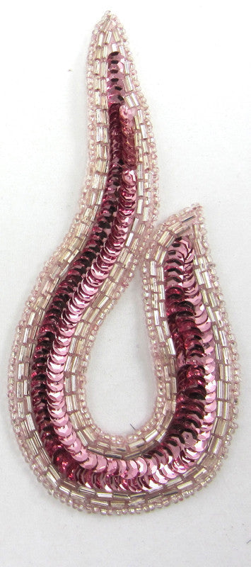 Designer Motif Swirl Pair or Singles with Pink Sequins and Beads 5.5" x 2.5"