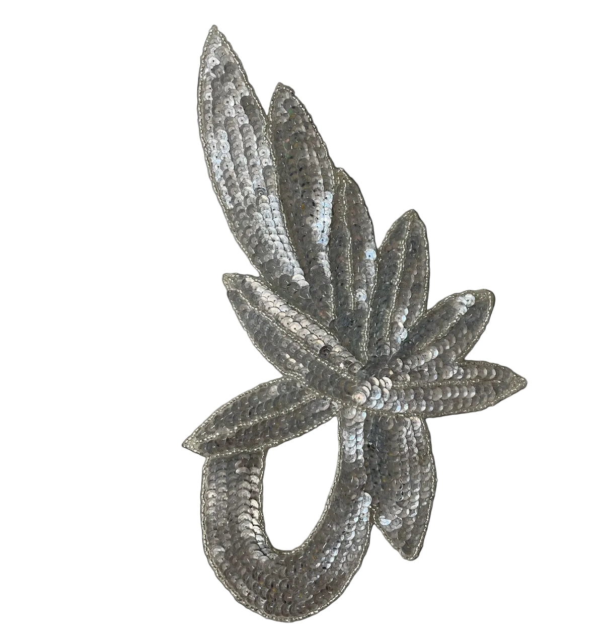 Vintage Leaf Pair/Single - Silver Sequins - Beads 11" x 5.5"