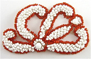 Designer Motif Pair or Single with White and Dark Orange Beads 3" X 2"