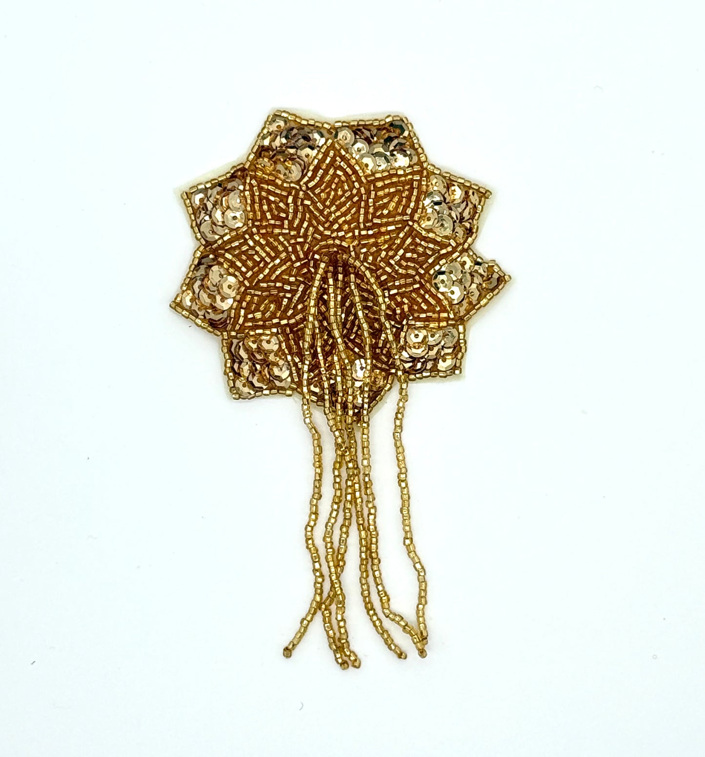 Flor de charretera - Lentejuelas doradas - Cuentas doradas 5.5" x 3"