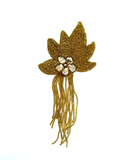 Epaulet Flower - Gold Sequins/Beads 9" x 4"