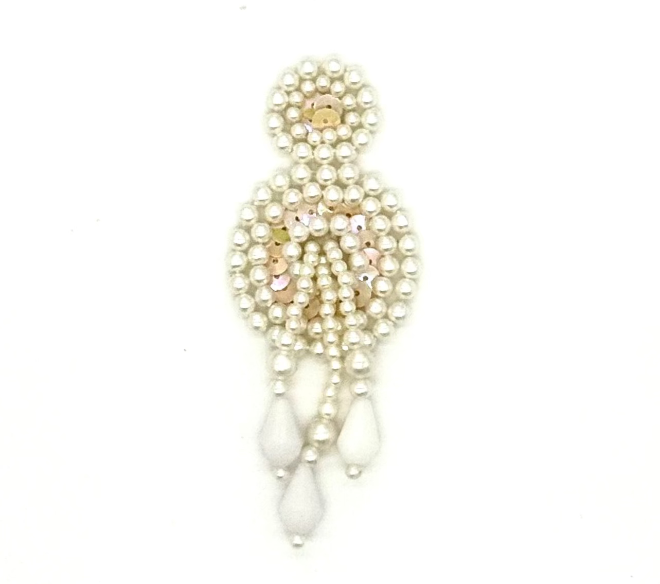 Epaulet - Choice of Color Sequins Beige/Silver - White Beads 3.5" x 1.25"