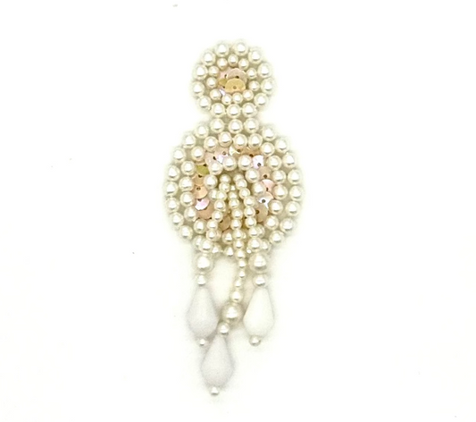Epaulet - Choice of Color Sequins Beige/Silver - White Beads 3.5" x 1.25"
