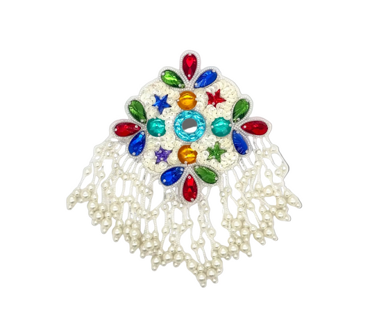Epaulet - Choice of Size - Ivory Sequins - White Beads - Multicolored Stones