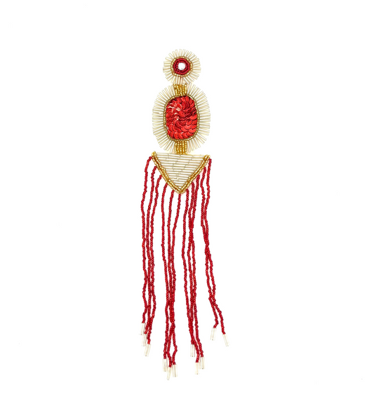Epaulet - Red Sequins - Red/Gold/Silver Beads - Rhinestone 10" x 2"