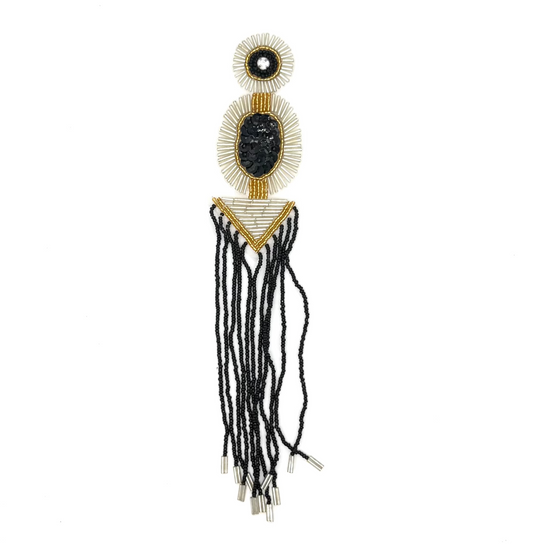 Epaulet - Black Sequins - Black/Silver/Gold Beads - Rhinestone 10" x 2"