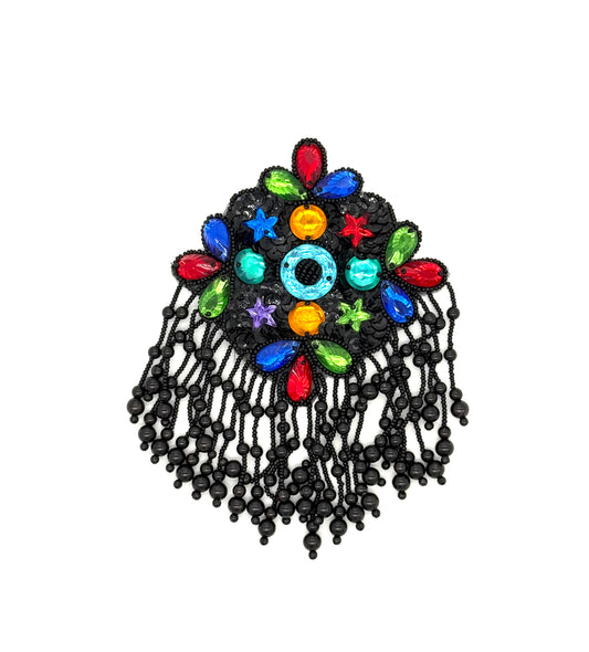 Epaulet - Black Sequins/Beads - MultiColored Stones 5"x 4"