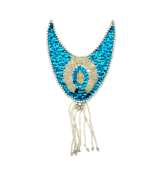 Epaulet - TurquoiseSequins - Silver Beads 8.5" x 4"