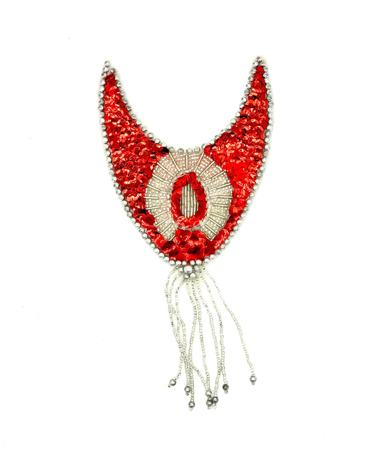 Epaulet - Red Sequins - Silver Beads 8.5" x 4"