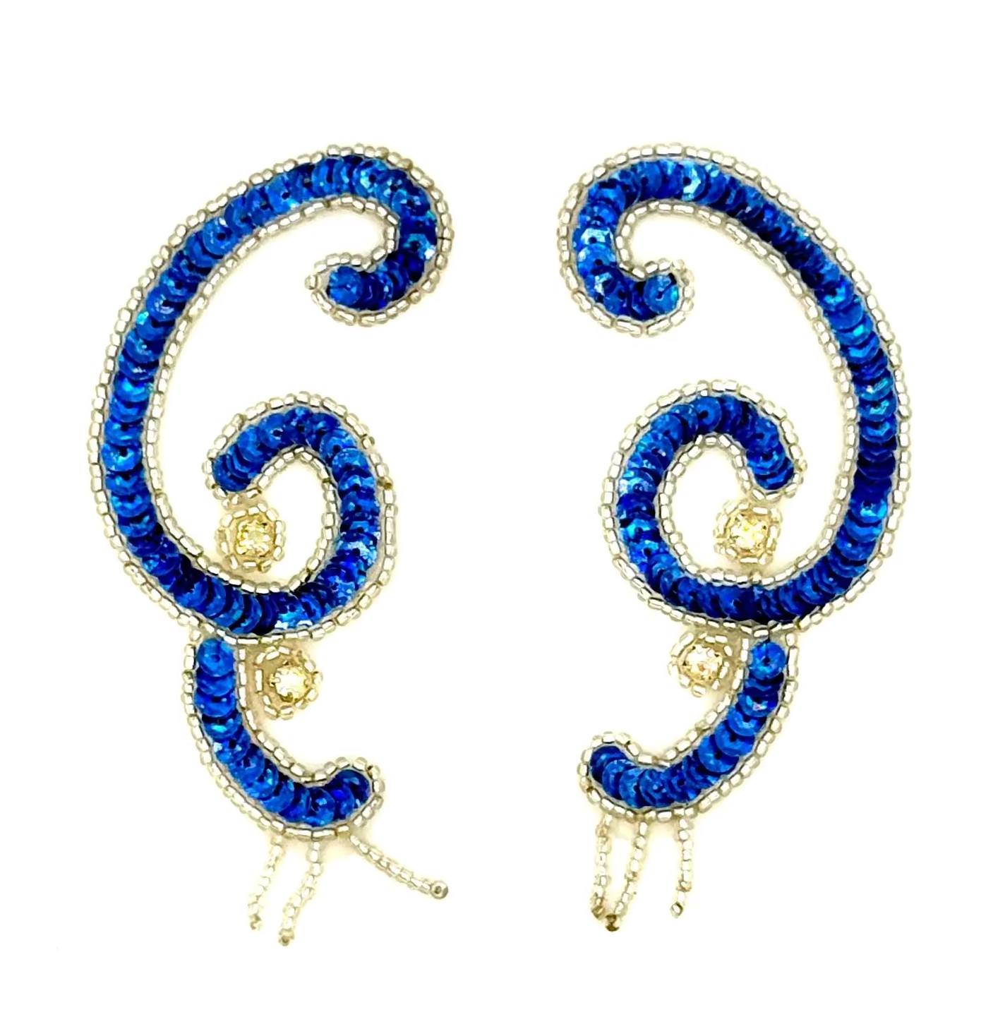 Par de charreteras - Lentejuelas azul real para blazer - Cuentas plateadas - Diamantes de imitación 10.16 cm x 5.08 cm