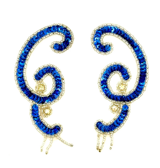 Par de charreteras - Lentejuelas azul real para blazer - Cuentas plateadas - Diamantes de imitación 10.16 cm x 5.08 cm