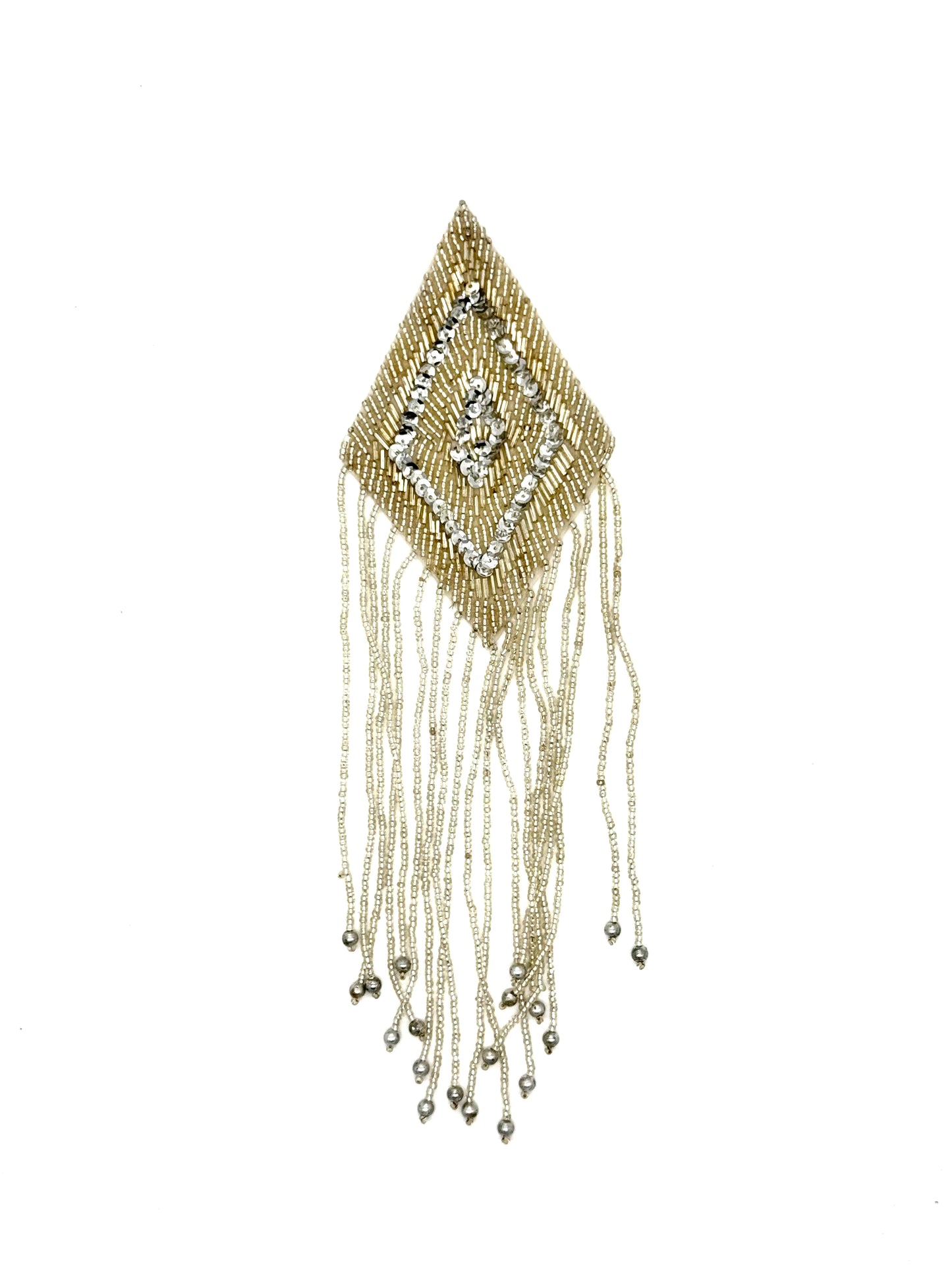 Charretera en forma de diamante - Lentejuelas/Cuentas plateadas 28 cm x 7.5 cm