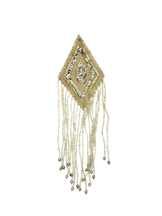 Epaulet Diamond Shaped - Silver Sequins/Beads 11" x 3"