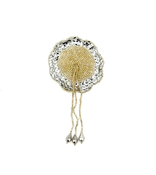 Epaulet Flower Drop - Silver Sequin/Beads 5.5" x 3"