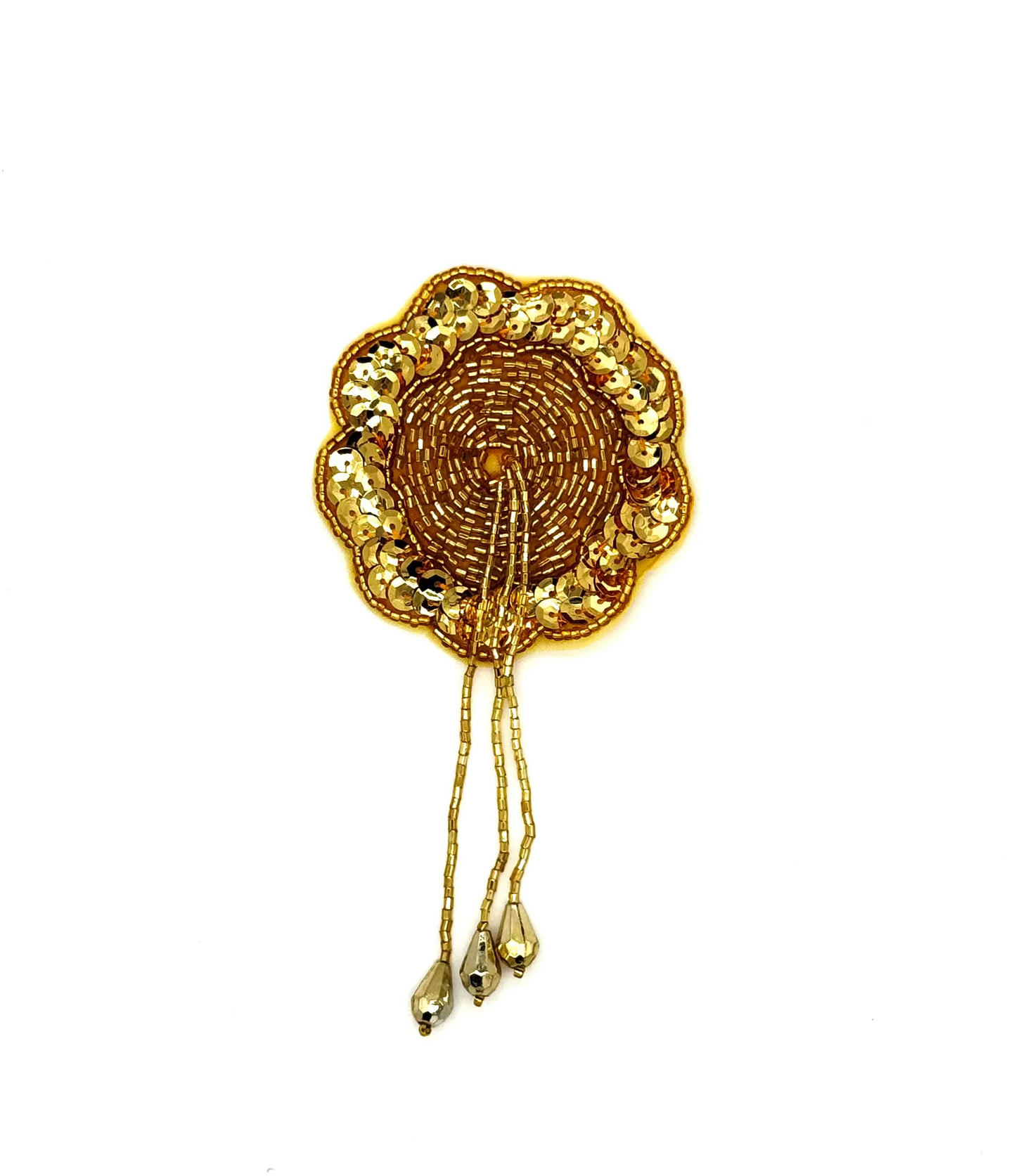 Flor caída de charretera - Lentejuelas/cuentas doradas 5.5" x 3"