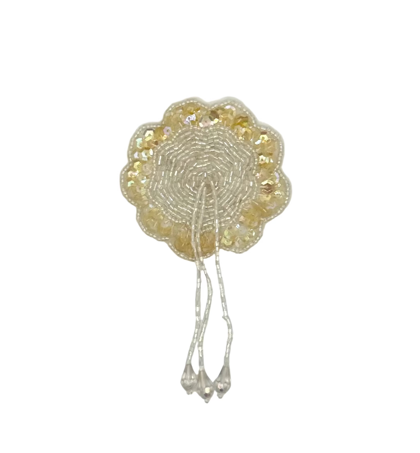Epaulet Flower Drop - Iridescent Beige Sequins/Beads 5" x 3"