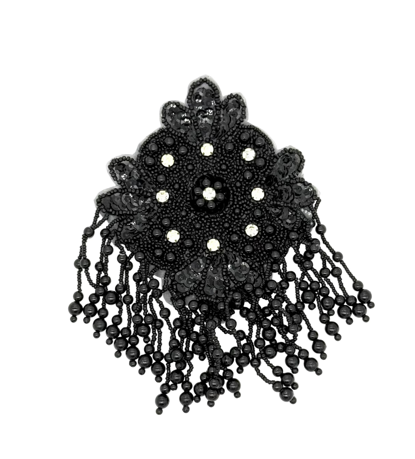 Epaulet - Black Beads - Rhinestones 7" x 5"