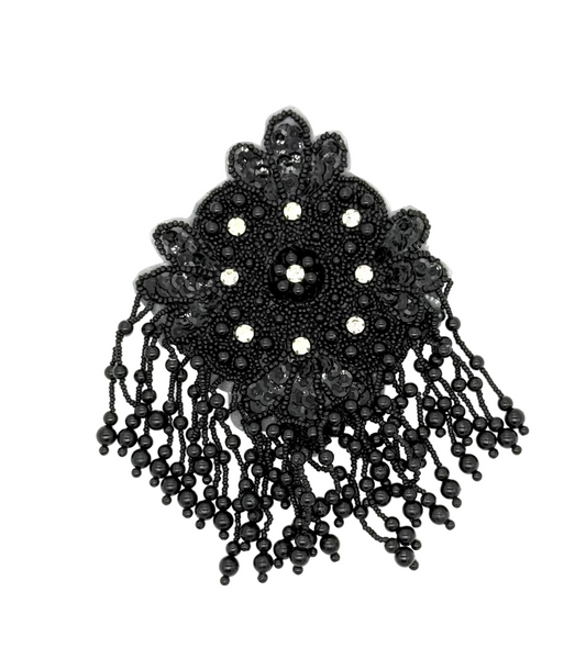Epaulet - Black Beads - Rhinestones 7" x 5"