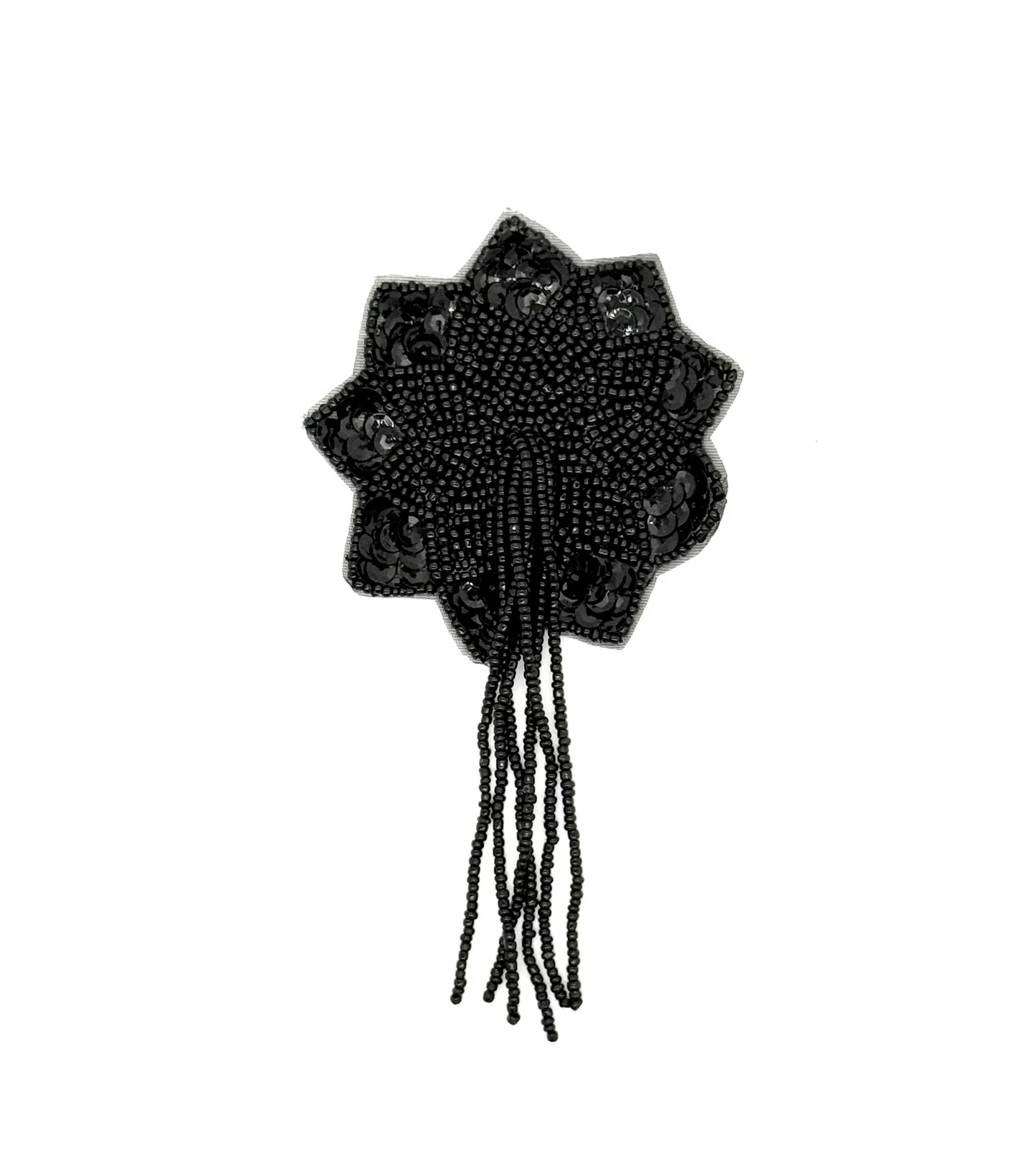 Flor Colgante para Hombro - Lentejuelas/Cuentas Negras 5.5" x 3"