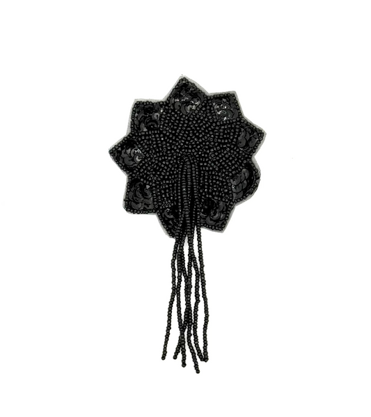 Epaulet Flower Drop - Black Sequins/Beads 5.5" x 3"